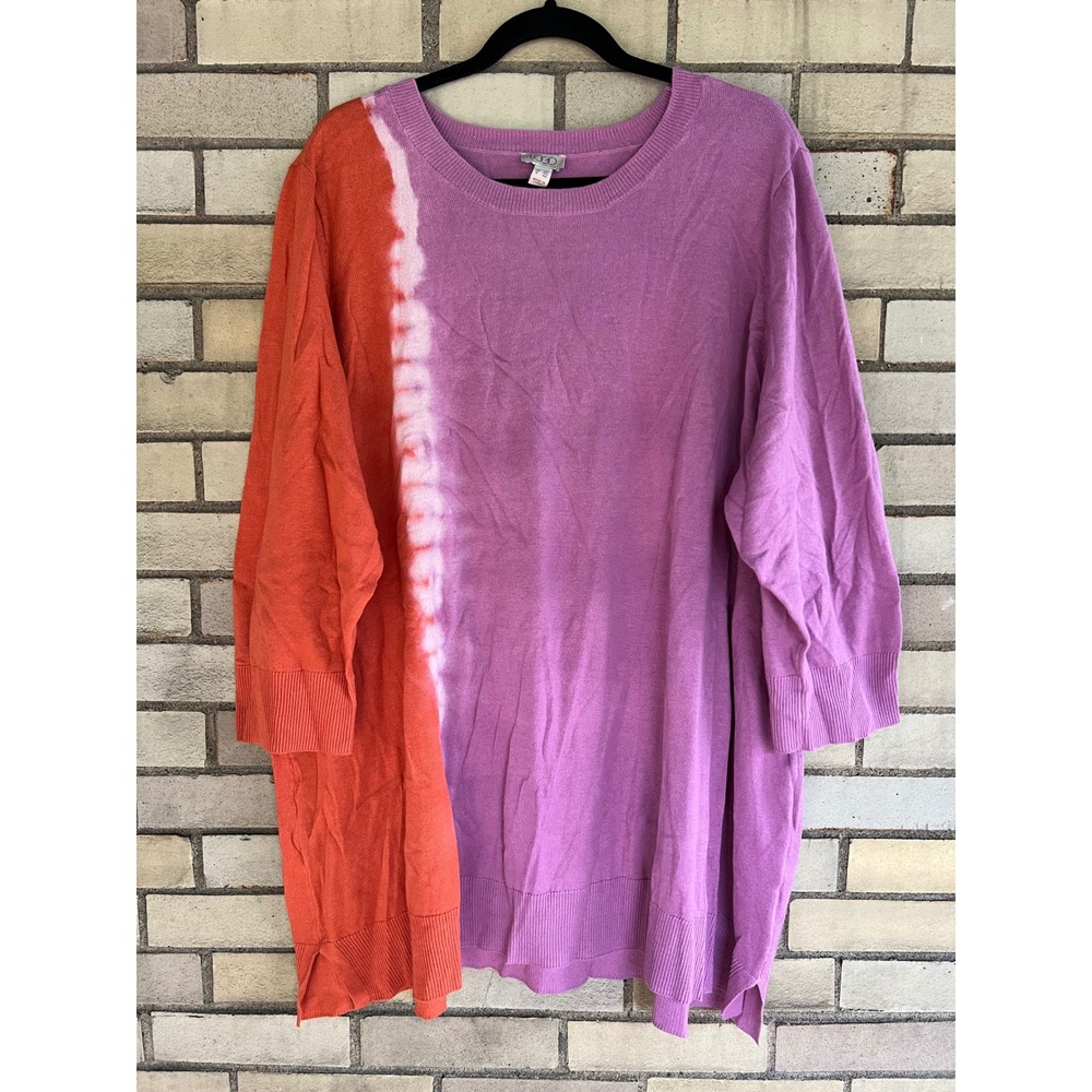 LOGO Lori Goldstein Dip Dye Cotton Sweater Purple Orange Plus Size 3X NWT
